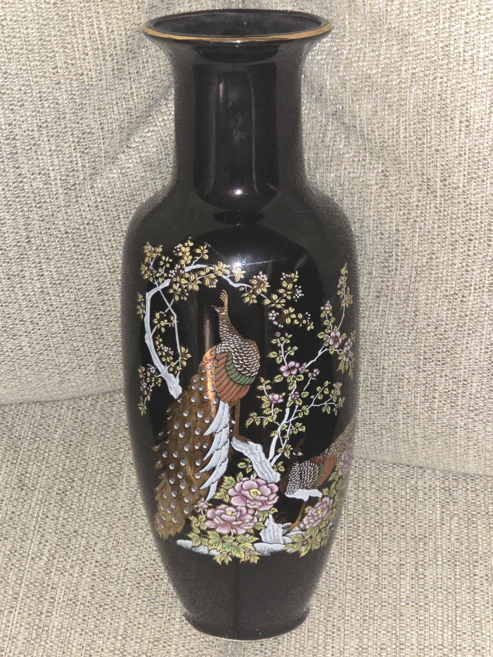 Black Decorative Peacock Floral Ceramic Vase